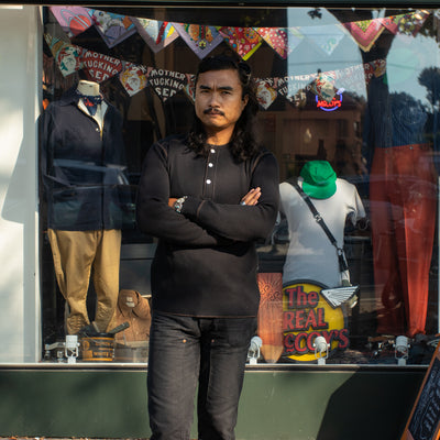 The Real McCoy's Joe McCoy Long Sleeve Waffle Henley - Black - Standard & Strange