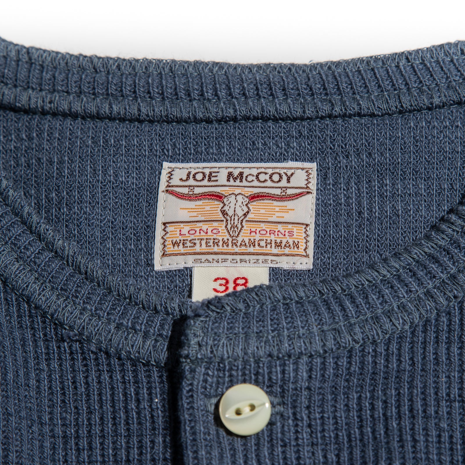 The Real McCoy's Western Cardigan Stitch Henley Shirt - Cobalt