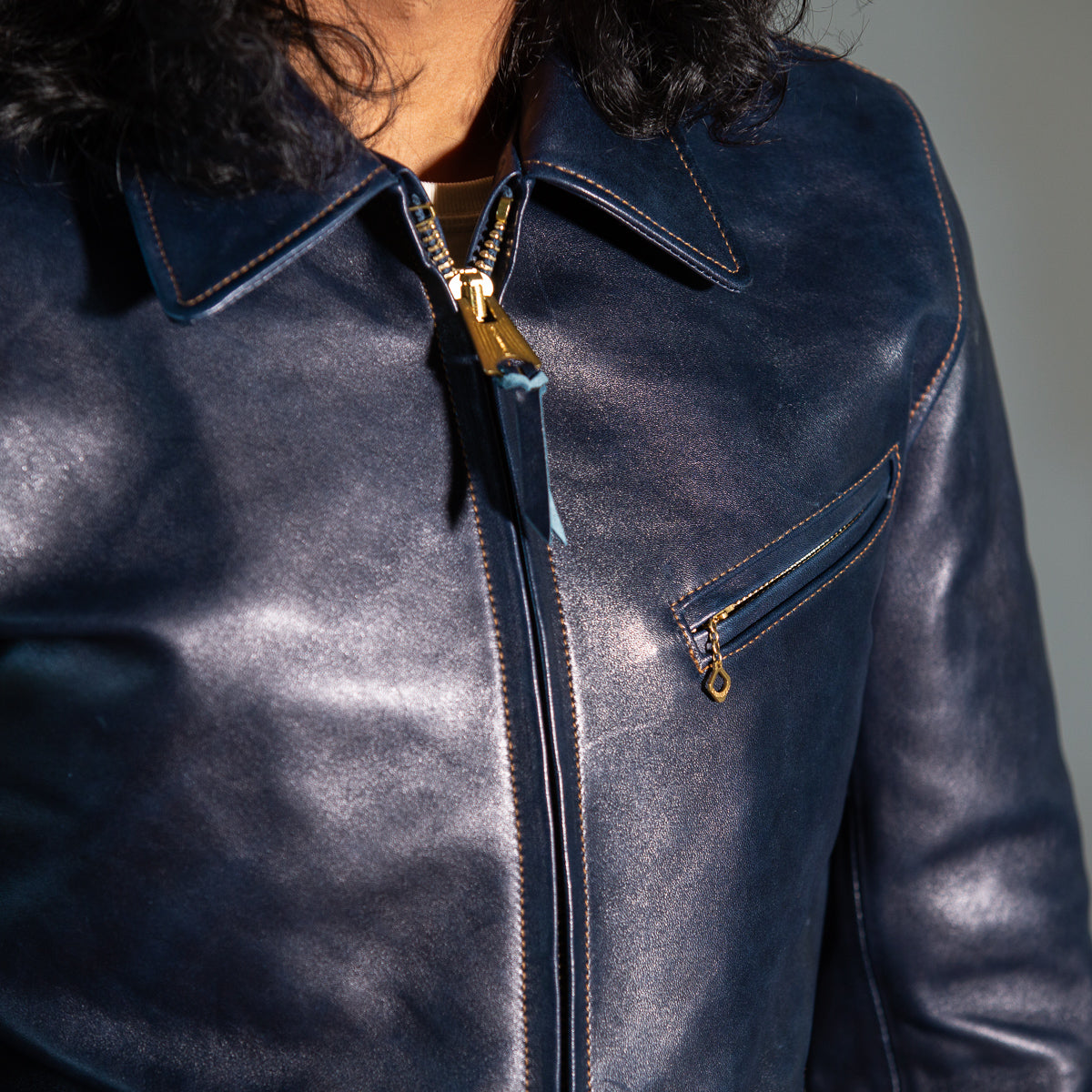 Indigo Dyed Horsehide Single Riders Jacket (IR-42)