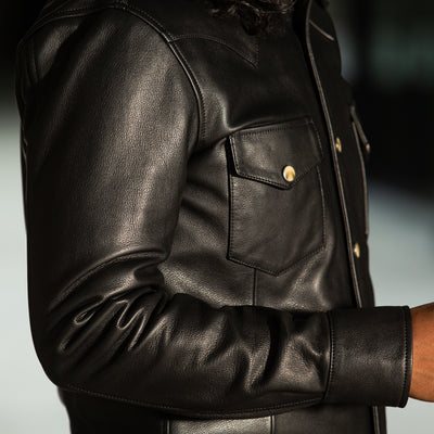 Y'2 Leather Steer Oil Western Shirt - Black (SS-13) - Standard & Strange