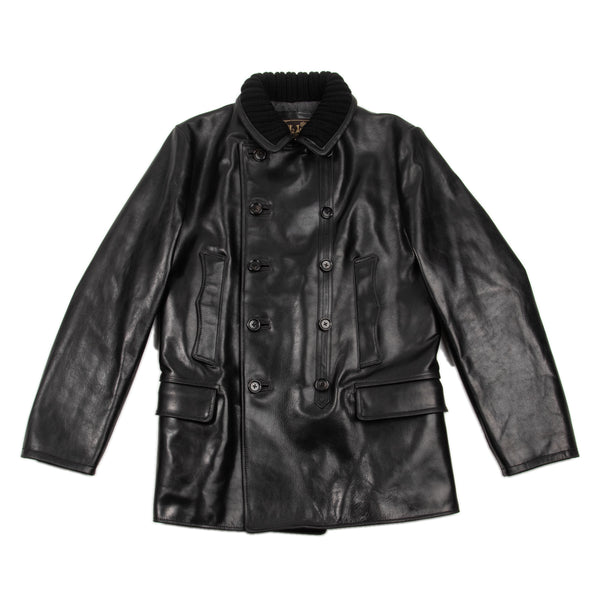 French Double Breasted Horsehide Jacket - Black