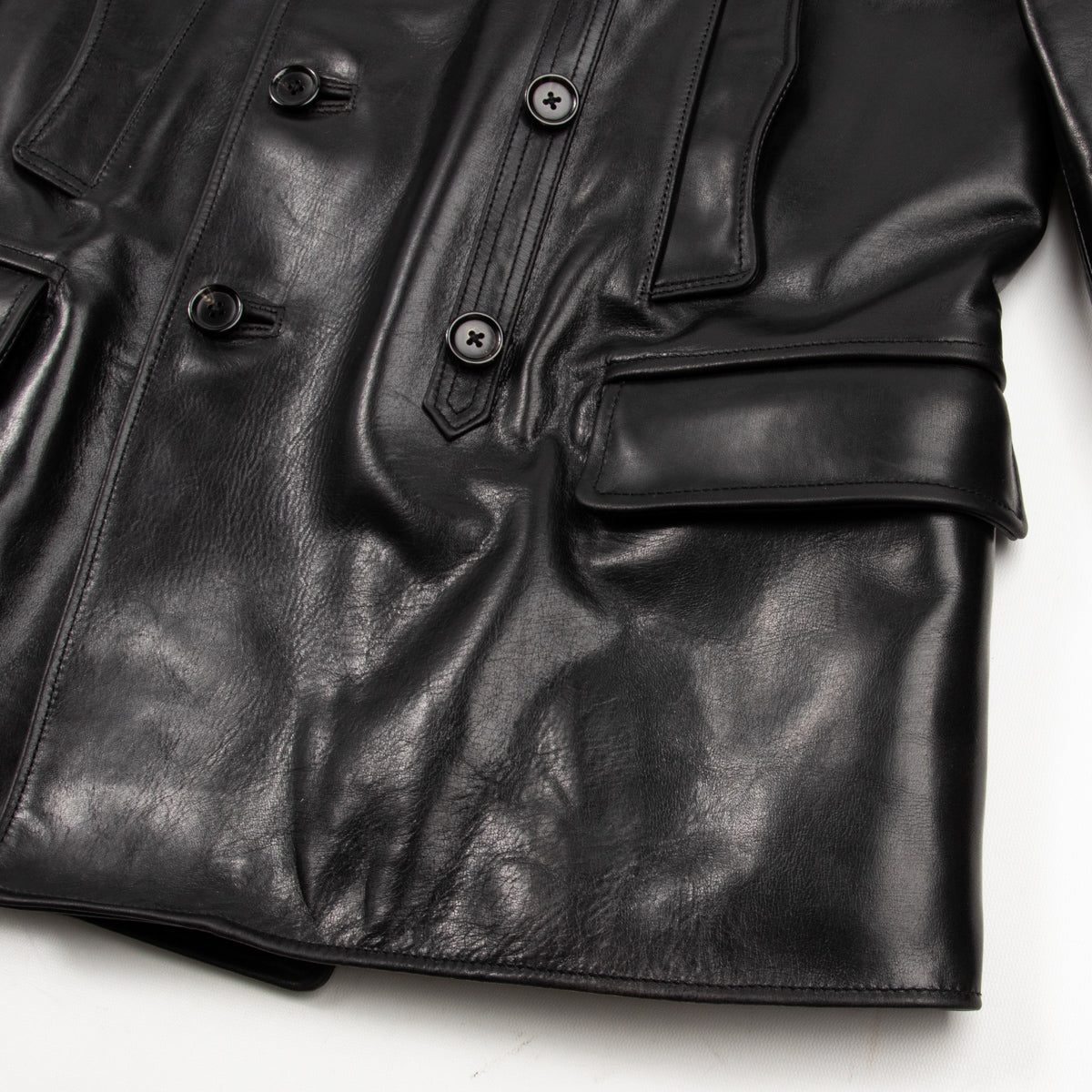 Y'2 Leather French Double Breasted Horsehide Jacket - Black – Standard ...