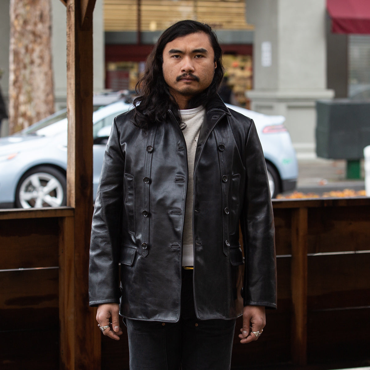 Y'2 Leather French Double Breasted Horsehide Jacket - Black