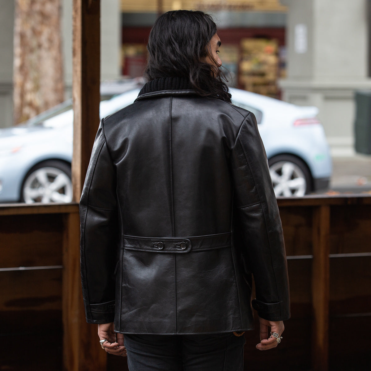 French Double Breasted Horsehide Jacket - Black