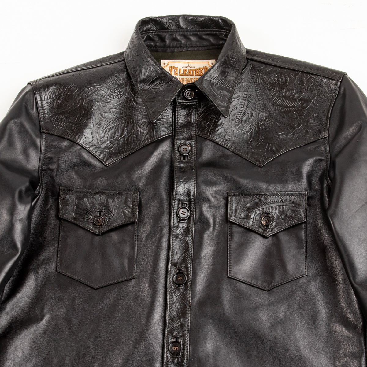 Embossed Logo Leather Shirt Jacket