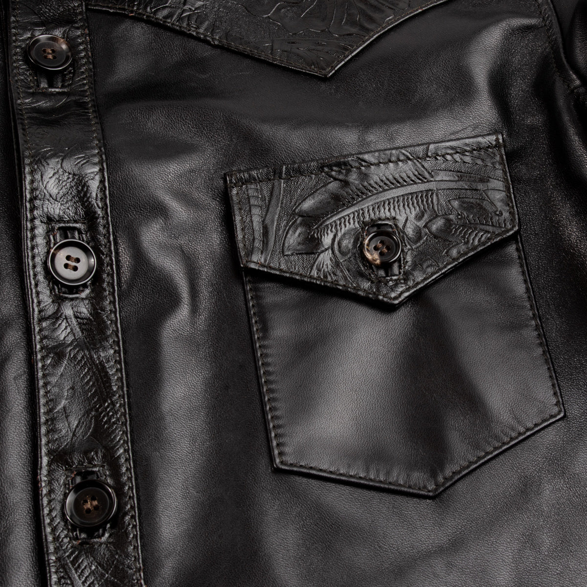 Embossed Logo Leather Shirt Jacket