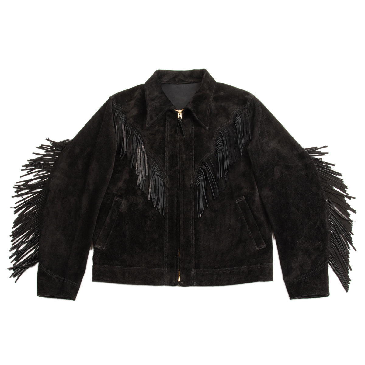 Black suede hotsell fringe jacket mens