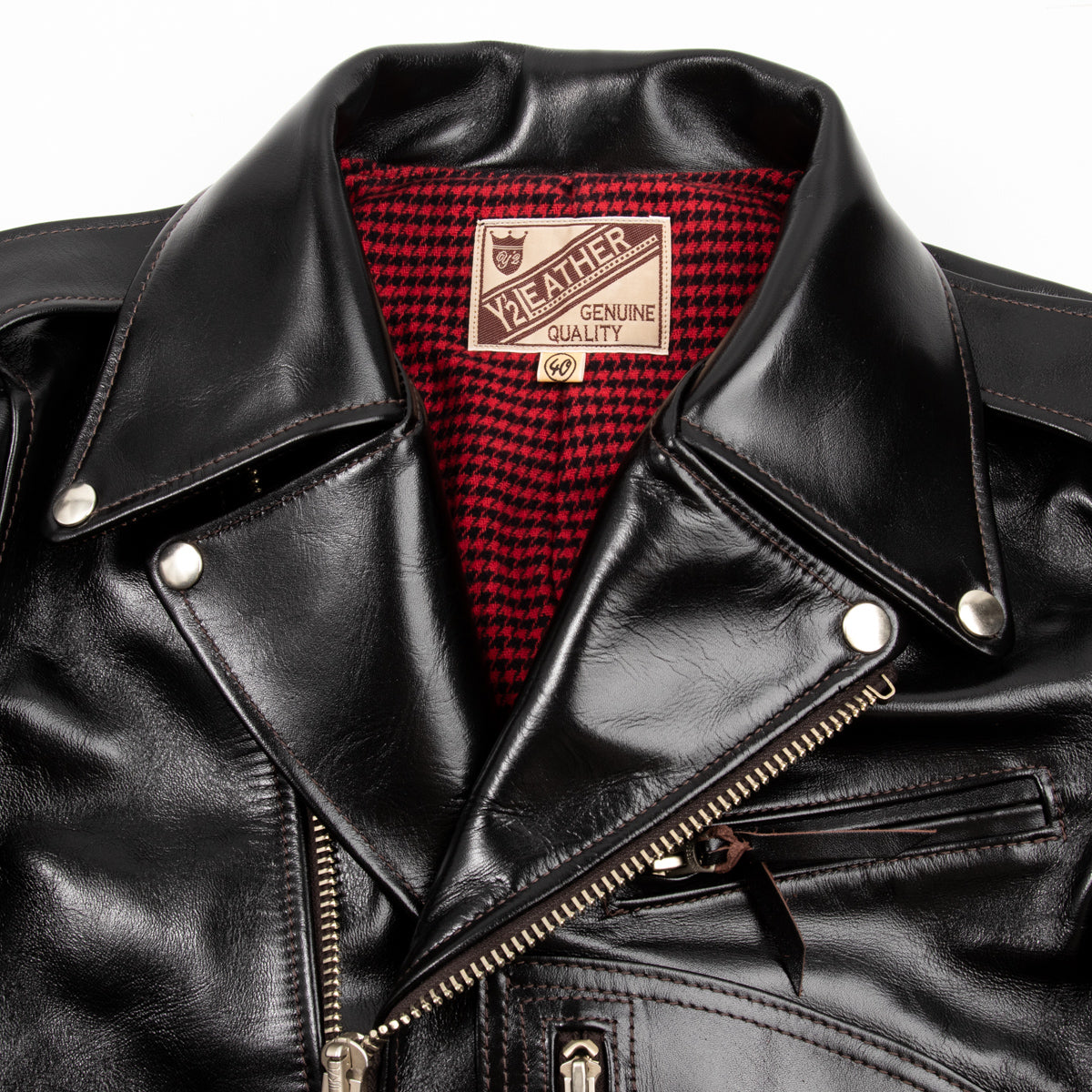 Vintage Black And Red Leather Biker Jacket With Zip Up Cuffs