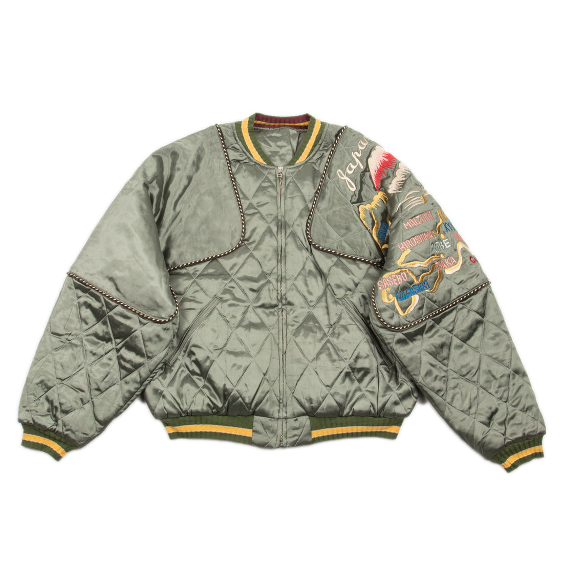 Kapital Rayon Satin Quilting SHAM BOMBER Jacket (JAPAN) - Khaki 3 (Medium) - Standard & Strange