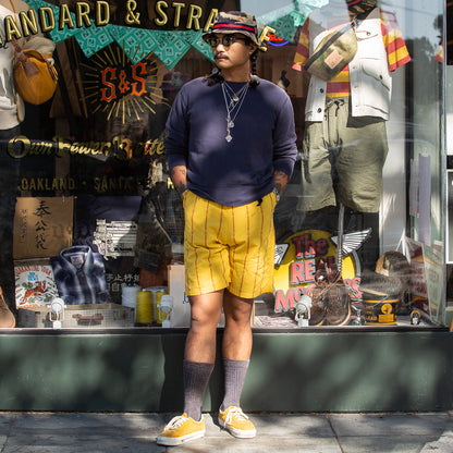 Kapital Cotton Linen SIAM Stripe EASY Shorts - Yellow - Standard & Strange