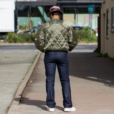 Rayon Satin Quilting SHAM BOMBER Jacket (JAPAN) - Khaki 3 (Medium)