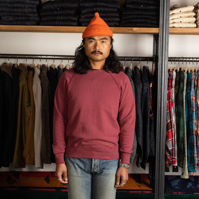 The Real McCoy's 9oz Loopwheel Raglan Sleeve Sweatshirt - Maroon - Standard & Strange