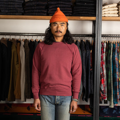 The Real McCoy's 9oz Loopwheel Raglan Sleeve Sweatshirt - Maroon - Standard & Strange