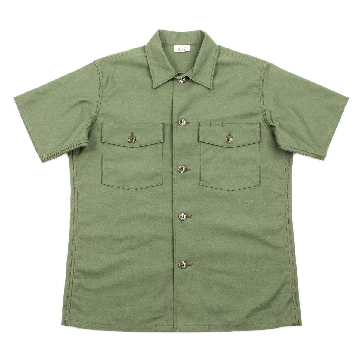 The Real McCoy's Cotton Sateen Shirt S/S - Olive Green – Standard & Strange