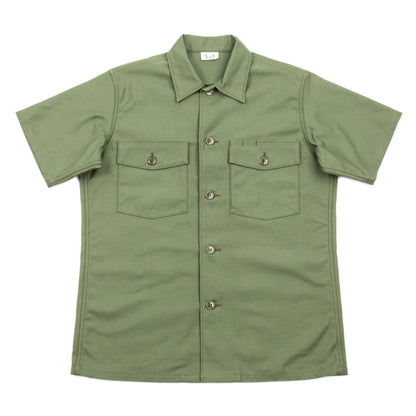 The Real McCoy's Cotton Sateen Shirt S/S - Olive Green - Standard & Strange