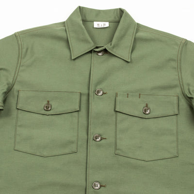 The Real McCoy's Cotton Sateen Shirt S/S - Olive Green - Standard & Strange