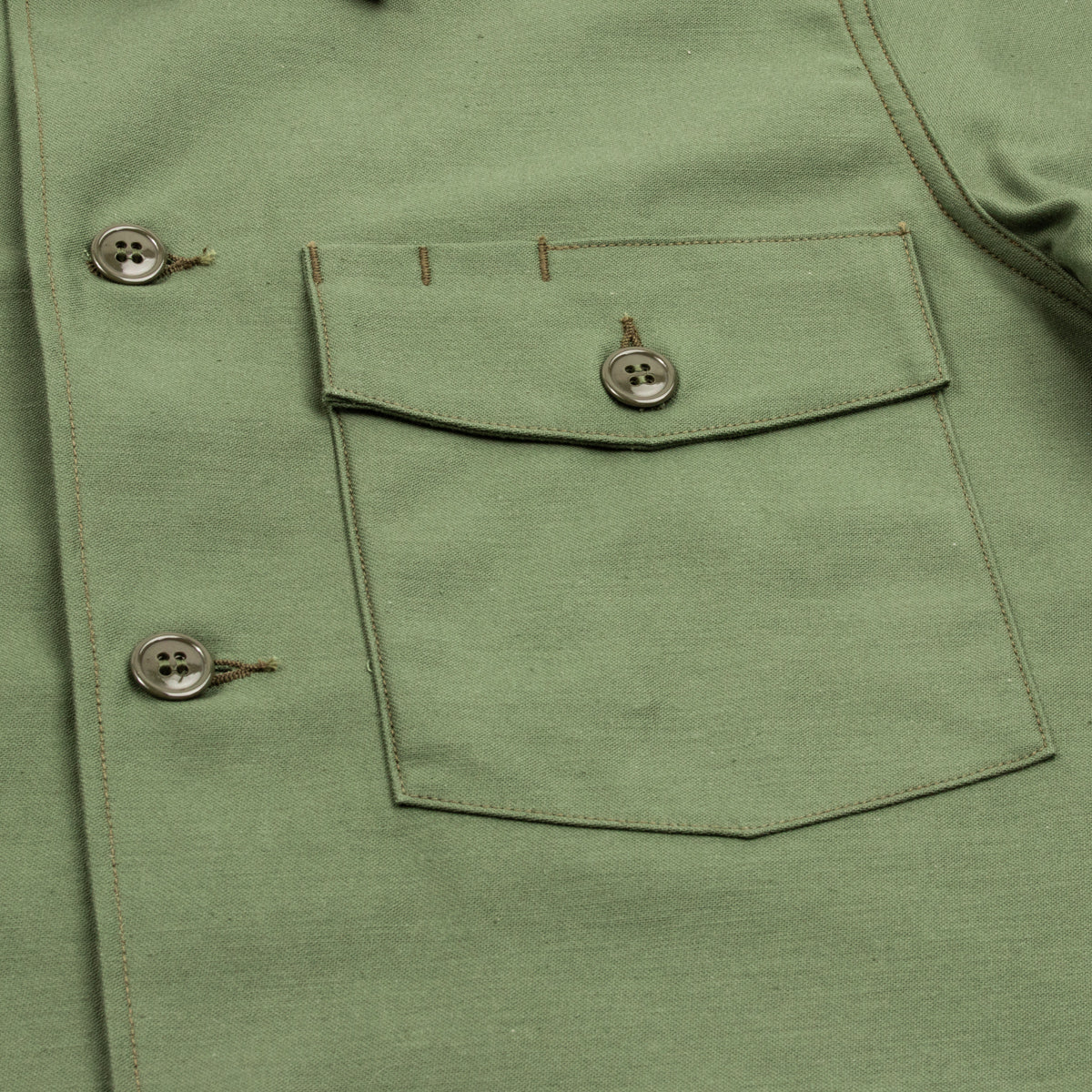 The Real McCoy's Cotton Sateen Shirt S/S - Olive Green - Standard & Strange