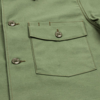 The Real McCoy's Cotton Sateen Shirt S/S - Olive Green - Standard & Strange
