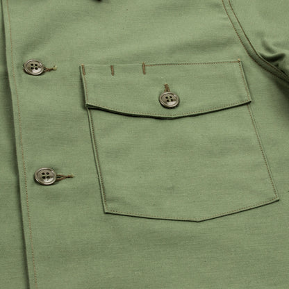 The Real McCoy's Cotton Sateen Shirt S/S - Olive Green - Standard & Strange