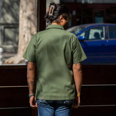 The Real McCoy's Cotton Sateen Shirt S/S - Olive Green - Standard & Strange