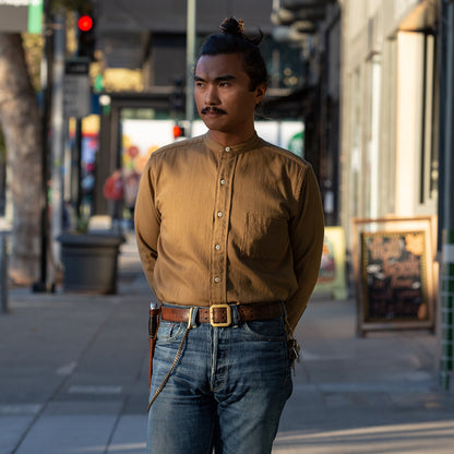 The Real McCoy's Double Diamond Band Collar Sateen Shirt - Khaki - Standard & Strange