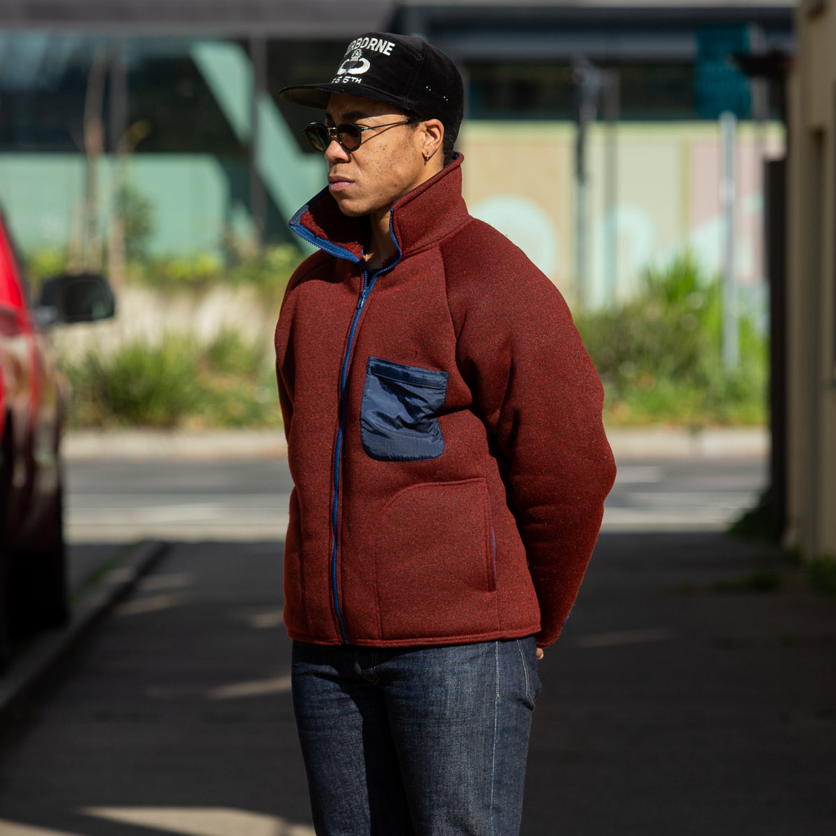 The Real McCoy's Outdoor Pile Cardigan - Brick Red – Standard