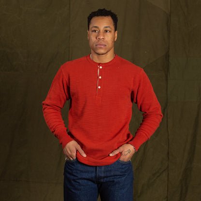 The Real McCoy's Western Cardigan Stitch Henley Shirt - Brick Red - Standard & Strange