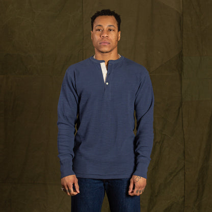 The Real McCoy's Western Cardigan Stitch Henley Shirt - Cobalt - Standard & Strange