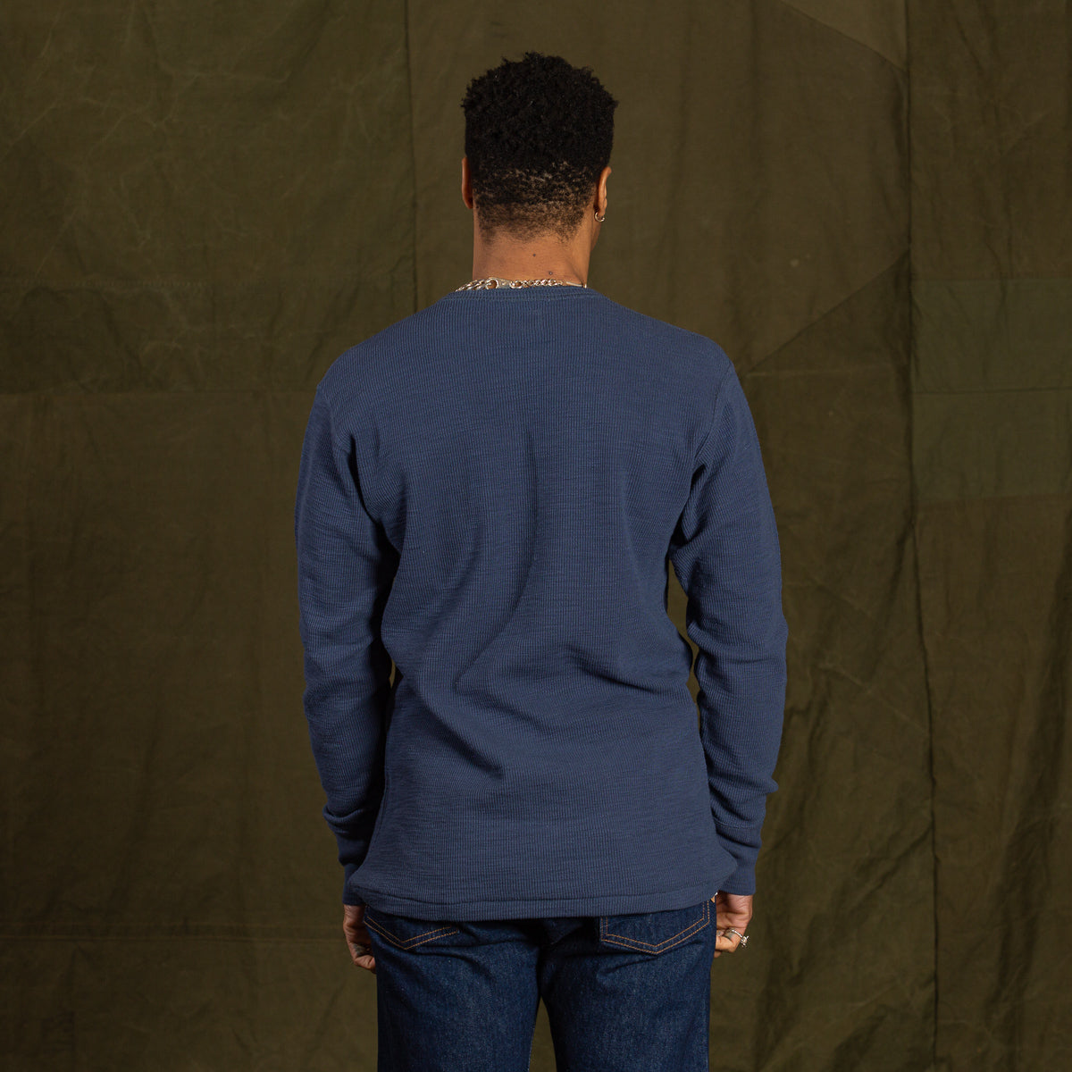 The Real McCoy's Western Cardigan Stitch Henley Shirt - Cobalt - Standard & Strange