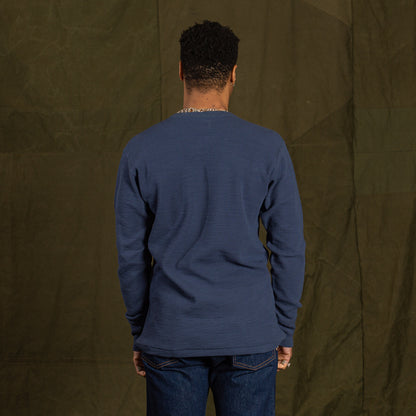 The Real McCoy's Western Cardigan Stitch Henley Shirt - Cobalt - Standard & Strange