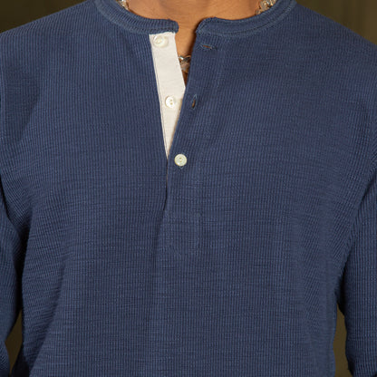 The Real McCoy's Western Cardigan Stitch Henley Shirt - Cobalt - Standard & Strange
