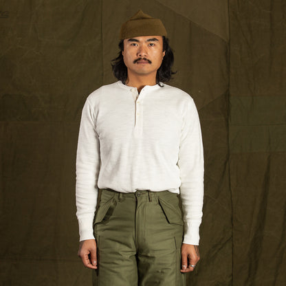 The Real McCoy's Western Cardigan Stitch Henley Shirt - White - Standard & Strange