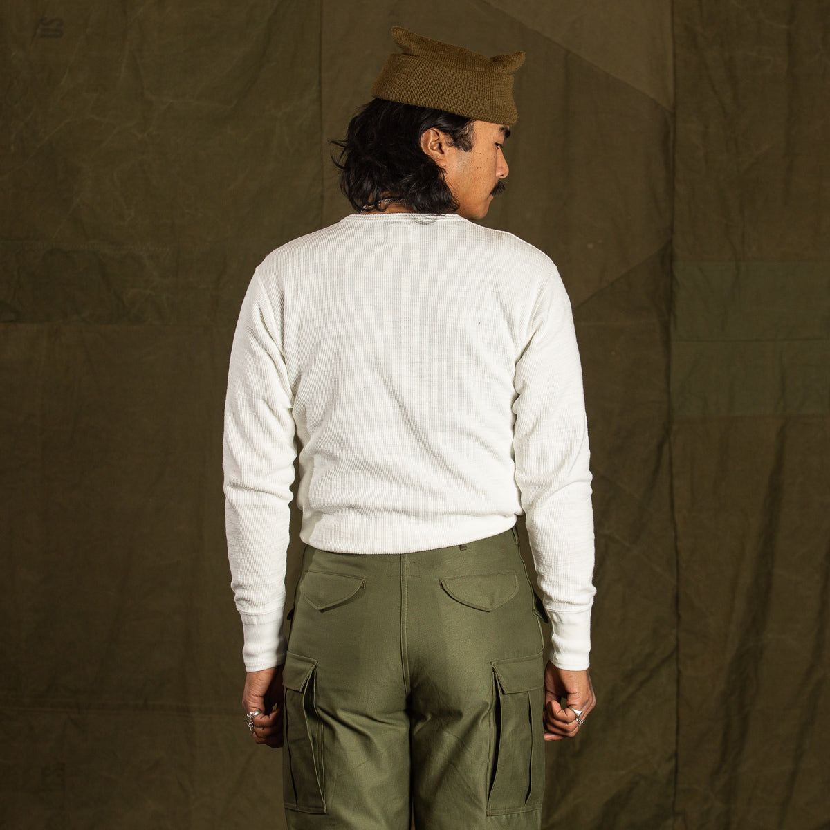 The Real McCoy's Western Cardigan Stitch Henley Shirt - White