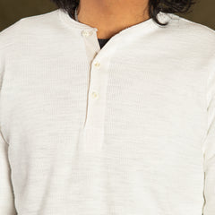 The Real McCoy's Western Cardigan Stitch Henley Shirt - White - Standard & Strange