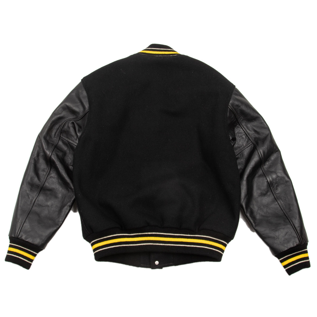 Varsity Letterman Bomber Jacket Yellow Wool & Black Real