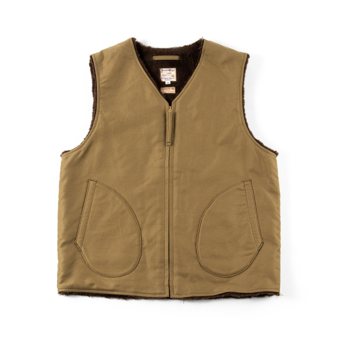 The Real McCoy's Vest, Alpaca, Pile-Lined - Khaki - Standard & Strange