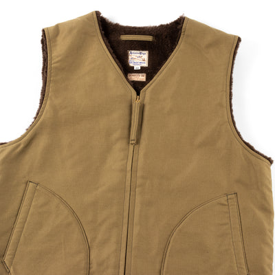 The Real McCoy's Vest, Alpaca, Pile-Lined - Khaki - Standard & Strange