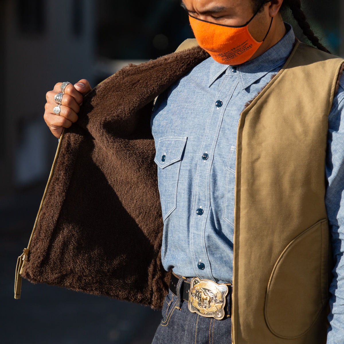 The Real McCoy's Vest, Alpaca, Pile-Lined - Khaki - Standard & Strange