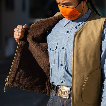 The Real McCoy's Vest, Alpaca, Pile-Lined - Khaki - Standard & Strange