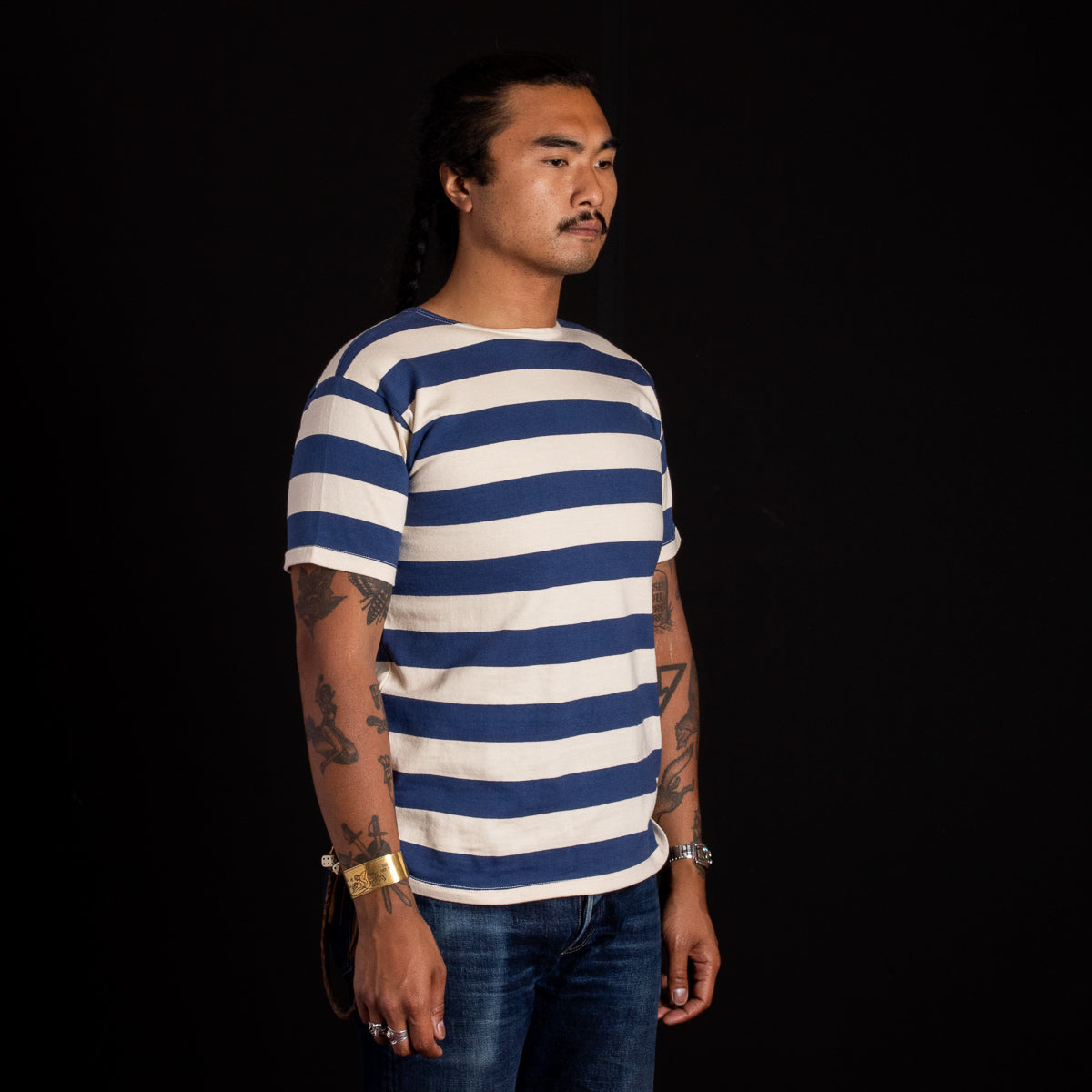 Warehouse Border Stripe Tee - Beige/Blue – Standard & Strange