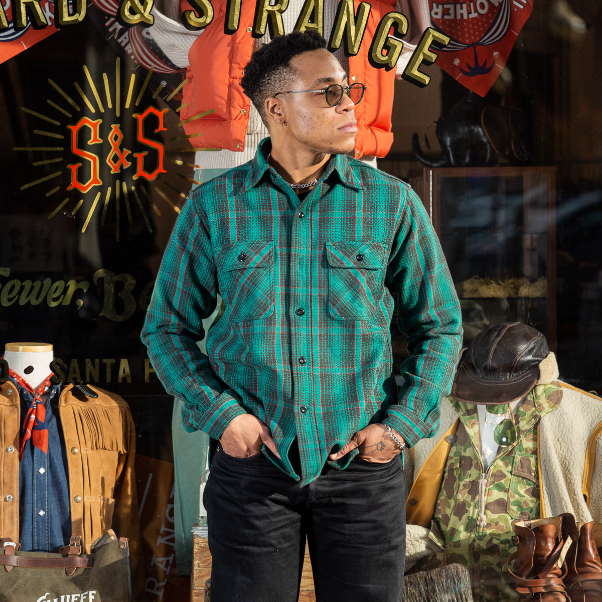 Warehouse Flannel Shirt (C) - Green (One Wash) – Standard & Strange